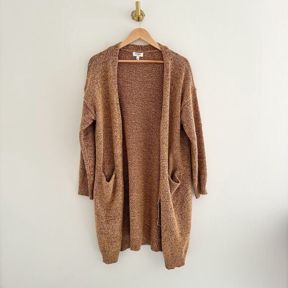 Umgee Knit Open-Front Long Sleeve Pocket Cardigan Sweater Brown S - Picture 1 of 8